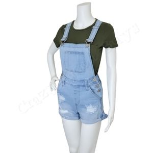 EUC Rue 21 Distressed Jean Denim Overalls Shorts Jumper, Stretch, Size 4